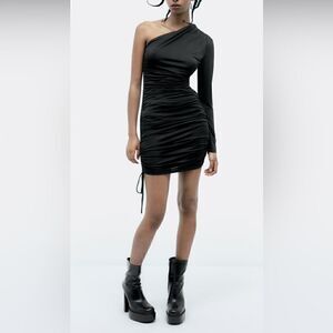 Zara Ruched Asymmetric Dress Size Large